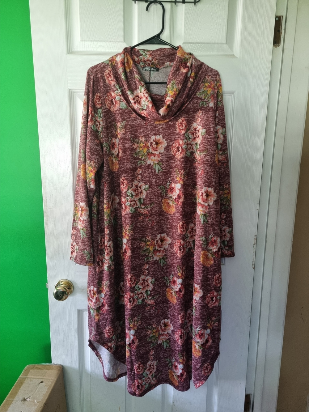 Floral Cowl Neck Long Sleeve Dress - Rose